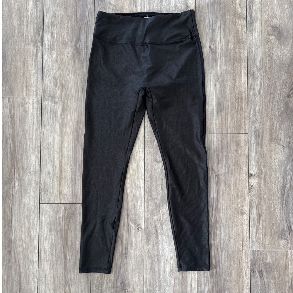 Santiny Faux Leather Leggings Black High Waist Stretch Pants‎ Women Size 27M